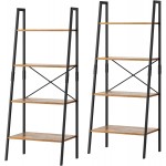 Industrial Ladder Shelves 4-Tier Bookshelf with Metal Frame Standing Organizer Shelf for Bathroom Living Room Office,Rustic Brown