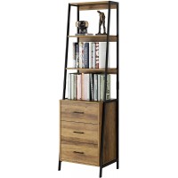 Industrial Ladder Shelves Bookcase with Fabric Drawers and 3 Tier Open Shelves Freestanding Storage Cabinet Tall Nightstand for Living Room Bedroom Office Rustic Brown