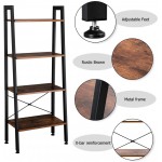 Industrial Style Ladder Shelf 4-Tier Storage Unit Bookshelf Plant Flower Stand Shelves with Metal Frame for Living Room Bedroom Office Bathroom Balcony Small Spaces Easy Assembly