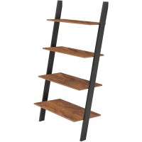 IWELL Ladder Shelf 4-Tier Leaning Shelf Leaning Bookshelf for Living Room Kitchen Office Leaning Against The Wall Storage Rack Shelves Wall Ladder Plant Ladder Rustic Brown