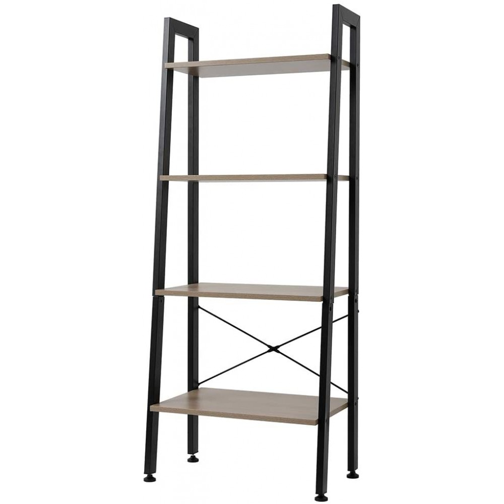 JIAD Ladder Shelf 4-Tier Bookshelf Storage Rack Shelves Bathroom Living Room Industrial Accent Furniture Steel Frame Greige and Black