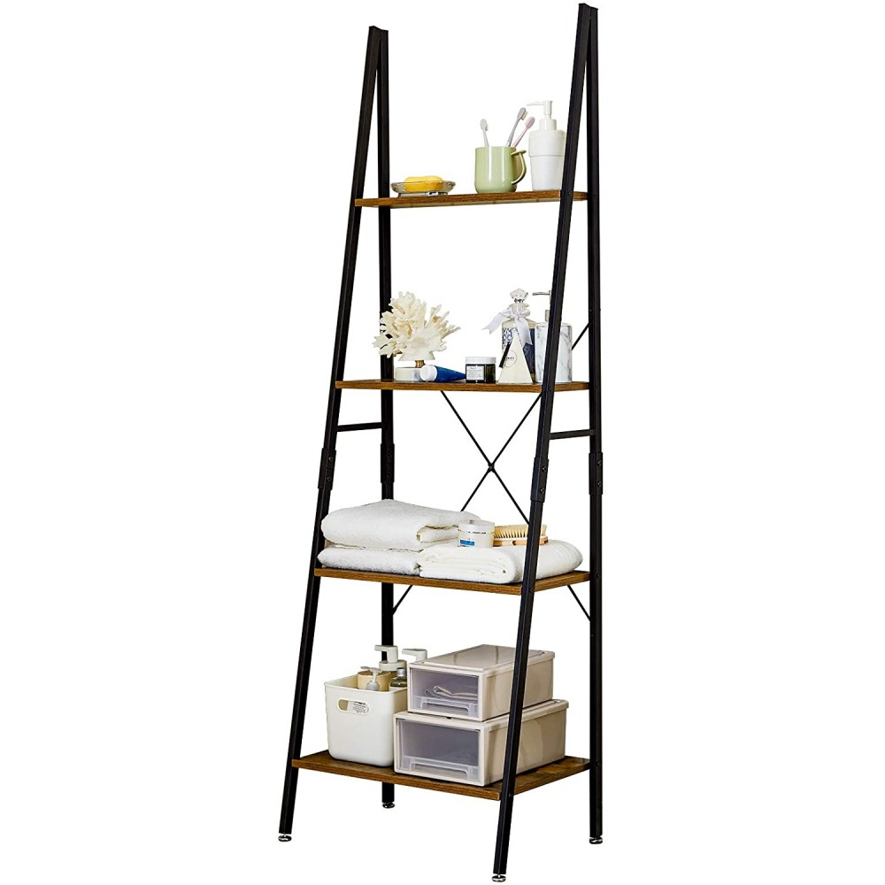 LINSY HOME 4 Tier Ladder Shelf 67 Inch Tall Bookshelf for Living Room Bedroom Bathroom Rustic Wood Finished