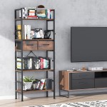 Lulive Bookshelf 5 Tier Ladder Bookcase with Drawer Storage Shelves for Bedroom Living Room Bathroom Kitchen Office Plant and Laundry Room