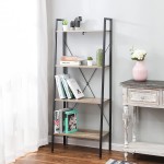 LuxenHome 4-Shelf Modern Bookcase Wood Ladder Book Shelf with Industrial Metal Frame Corner Etagere for Living Room Bedroom Office 58 inch Light-Oak