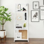 Prodb 4-Tier Ladder Shelf Bookshelf Plant Display Leaning Shelf Home White Ladder Shelf Decorative Ladder Decorative Shelves