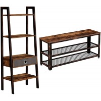 Rolanstar Ladder Shelf with Drawer Rustic Ladder Bookshelf Bundle Sturdy 3-Tier Shoe Rack Bench