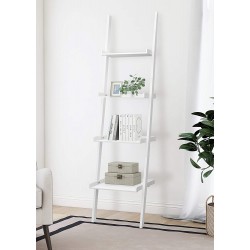 Sonefreiy White Ladder Shelf Wooden 4 Tier Bookshelf Wall Leaning Storage Display Shelves for Living Room Bathroom Bedroom Office Kitchen Plant Flower Stand 67" H x 15.5" W