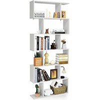 Tangkula 6 Tier S Shaped Bookshelf 31.5''L x 9''W x 75''H Wooden Bookcase and Bookshelves w Anti-Tipping Device Room Divider Display Shelves for Living Room Home Decor 6 Shelf Bookshelf