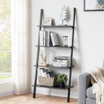 Tangkula Industrial 4-Tier Ladder Shelf Leaning Against The Wall Bookshelf for Living Room Office Multipurpose Storage Rack Shelves with Metal Frame Plant Flower Stand Black
