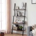 Tangkula Industrial 4-Tier Ladder Shelf Leaning Against The Wall Bookshelf for Living Room Office Multipurpose Storage Rack Shelves with Metal Frame Plant Flower Stand Rustic Brown