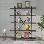 Tribesigns Rustic Wood 5-Shelf Industrial Style Bookcase and Book Shelves Metal and Wood Free Vintage Bookshelfs Retro Brown Wood 5 Tier
