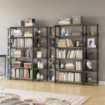 Triple Wide 6-Tier Bookcase Vintage Wooden Free Standing Bookshelf with Adjustable Feet Industrial Open Display Shelves Etagere Book Shelves for Home Office Rustic Brown