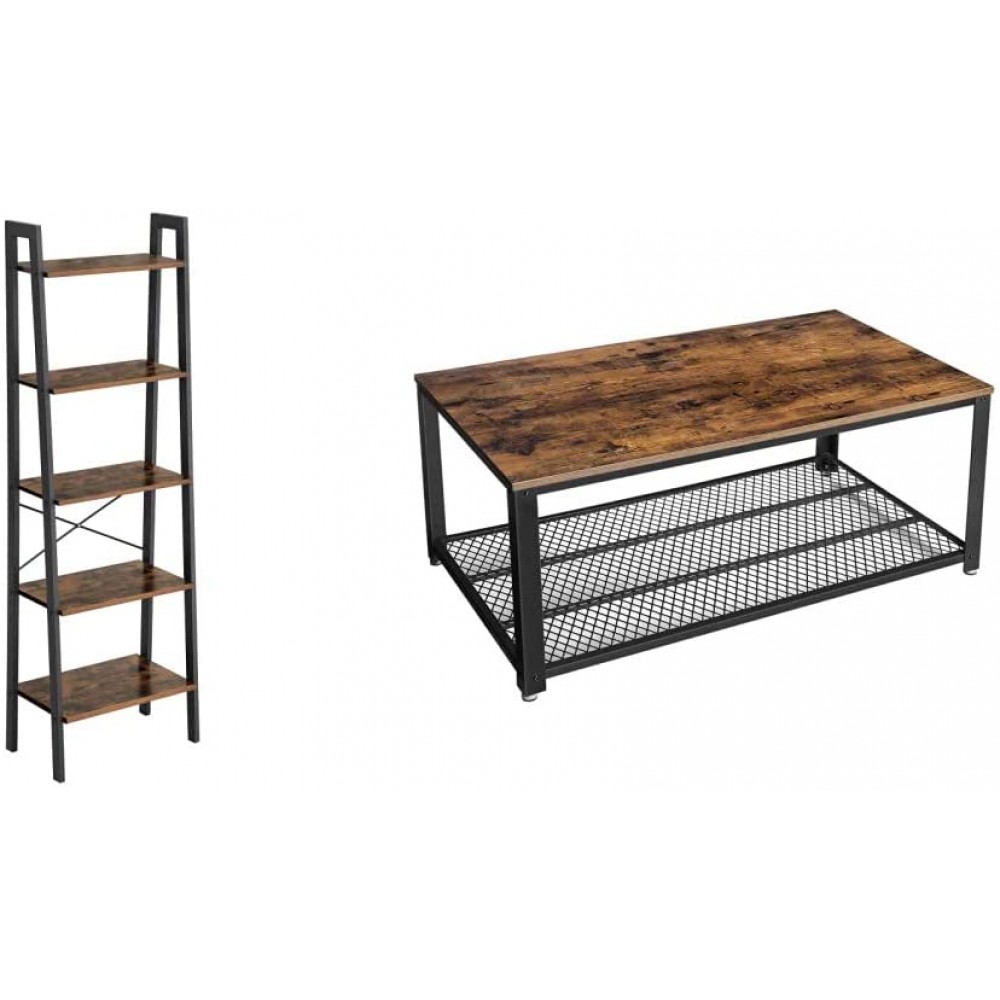 VASAGLE Ladder Shelf 22.1" L x 13.3" W x 67.7" H Rustic Brown & Industrial Coffee Table with Storage Shelf Rustic Brown ULCT61X