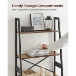 VASAGLE Ladder Shelf Bookshelf 4-Tier Standing Shelf for Living Room Bedroom Kitchen Bamboo Frame Easy Assembly Industrial Style Rustic Brown and Black UBCB020B01V1