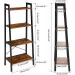 YMYNY Industrial Ladder Shelves 4-Tier Bookcase and Bookshelf Storage Rack with Metal Frame Standing Organizer Shelf for Bathroom,Living Room,Office 23.6 x14 x58.5 inch,Rustic Brown,HD-UHTMJ014H