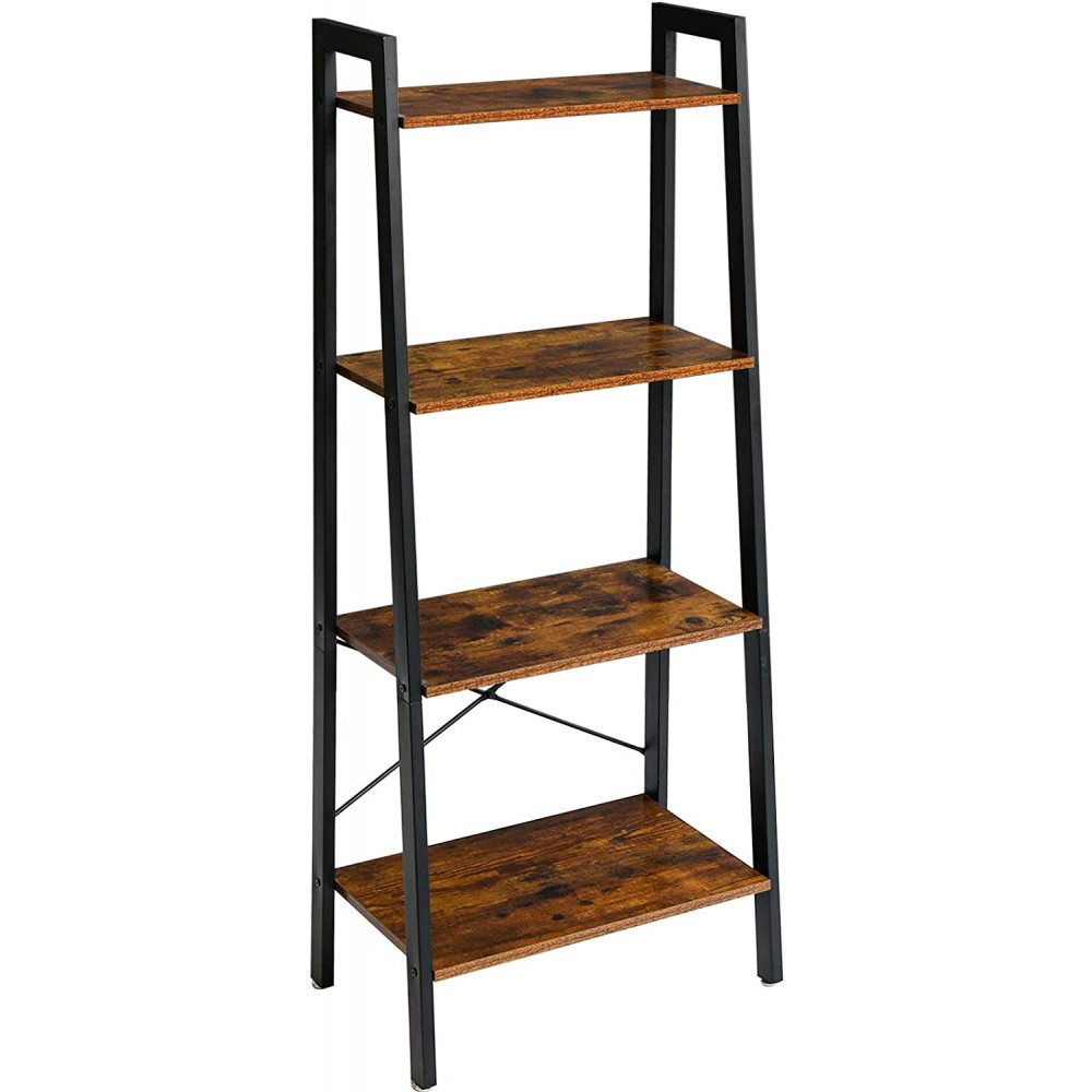 YMYNY Industrial Ladder Shelves 4-Tier Bookcase and Bookshelf Storage Rack with Metal Frame Standing Organizer Shelf for Bathroom,Living Room,Office 23.6 x14 x58.5 inch,Rustic Brown,HD-UHTMJ014H