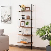 YOUDENOVA 5 Tier Ladder Shelf 72'' Industrial Bookshelf for Living Room Modern Bookcase with Metal Frame and Wood Open Shelf Organizer for Home Office Bedroom Brown