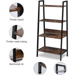 YSSOA 4-Tier Ladder Bookshelf Organizer Rustic Brown Ladder Shelf for Home & Office Wood Board & Metal Frame