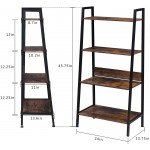 YSSOA 4-Tier Ladder Bookshelf Organizer Rustic Brown Ladder Shelf for Home & Office Wood Board & Metal Frame