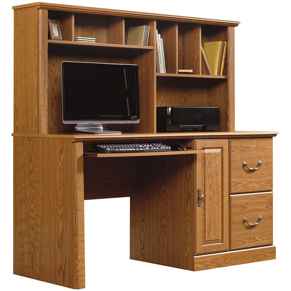 Sauder Orchard Hills Computer Desk with Hutch Carolina Oak finish