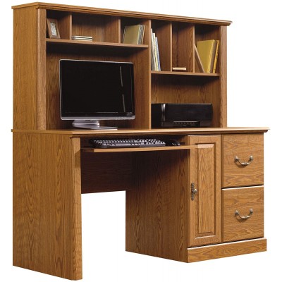 Sauder Orchard Hills Computer Desk with Hutch Carolina Oak finish