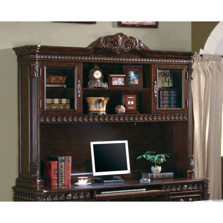 Tucker Computer Hutch with Detailed Carvings Brown
