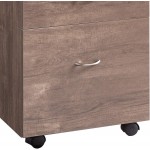 Benjara Wooden File Cabinet with Casters and 3 Drawers Brown