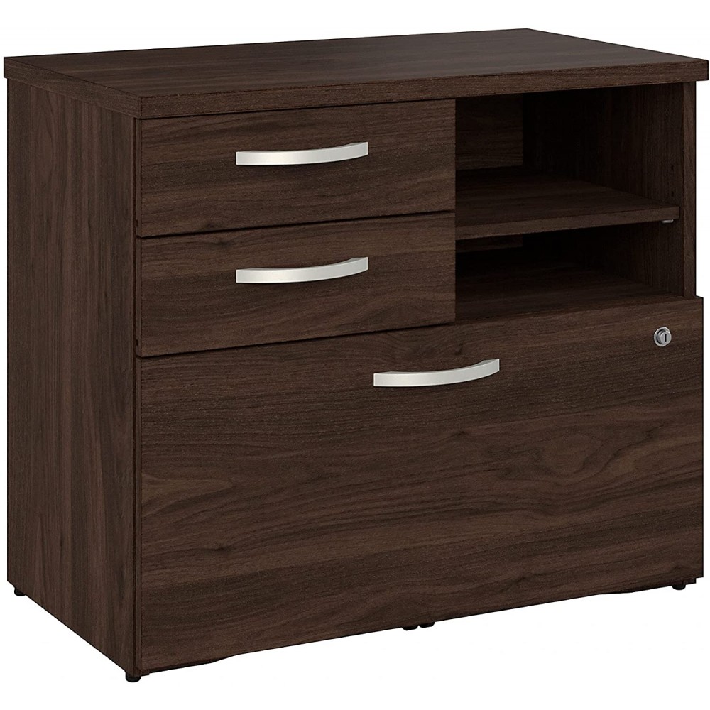 Bush Business Furniture Studio C Office Storage Cabinet with Drawers and Shelves Black Walnut