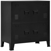 Caeciliatima Industrial Style Cabinet Shelf 2 Tier Shelves Storage Black Finish Steel Close 4 Doors Vents Home Office