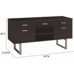 Coaster Home Furnishings Coaster Glavan Contemporary Cappuccino Credenza with Metal Sled Legs 60 W x 16 D x 30 H Silver