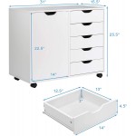 Giantex Drawers Cabinet Mobile Lateral Filing Organizer with 5 Drawers,1 Side Cabinet and Wheels Mobile Side Cabinet Chest for Home Office Storage Use 5-Drawer Dresser 31”x 15.5” x 25.5” White