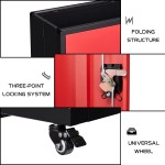 GREATMEET Metal Storage Cabinet with 1 Adjustable Shelve and 2 Doors,Locking Steel Storage Cabinet with Wheels for Home Office 26.1" W x 13.78" D x 31.5" H Black+Red