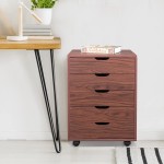 JIAD 5 Drawers Office Storage Cabinet with Casters Under Desk Cabinet Storage Desk Drawers Home Furniture Drawer Cabinet Organizer Night Stand Table?Dark Walnut Colour