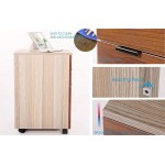 JJS 3 Drawer Rolling Wood File Cabinet with Locking Wheels Home Office Portable Vertical Mobile Wooden Storage Filing Cabinet for A4 or Letter Size Brown