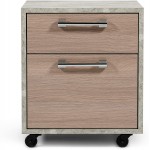 Limari Home Baston Collection Modern Style Home Office Oak & Faux Concrete Laminate Finished Small File Cabinet with Brushed Stainless Steel Legs & Handles Gray Brown
