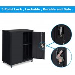 Metal Storage Cabinets with Wheels,Storage Cabinet with Lock and 1 Adjustable Shelf,Steel Locking Cabinet for Office,Home,Garage,Classroom,Black