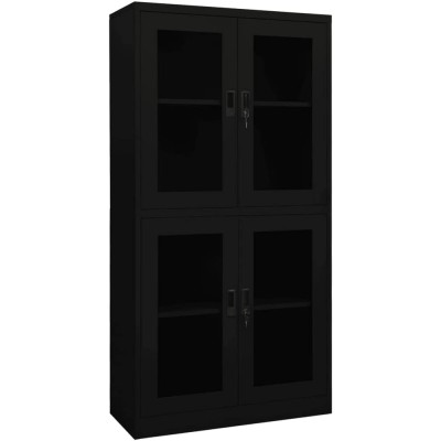 NusGear Office Cabinet Black 35.4"x15.7"x70.9" Steel and Tempered Glass-N5940