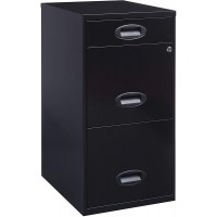Office Dimensions 18" Deep 3 Drawer Metal Organizer File Cabinet with Oval Handles Black