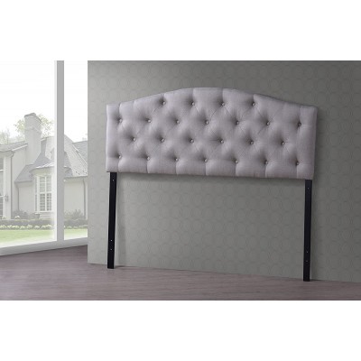Baxton Studio Wholesale Interiors Myra Modern and Contemporary Fabric Upholstered Button-Tufted Scalloped Headboard Queen Light Beige