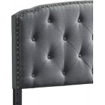 DG Casa Wembley Diamond Tufted Upholstered Nailhead Trim Adjustable Height Headboard Queen Size in Grey Polyester Blend Fabric Gray