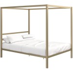 DHP Modern Canopy Bed with Built-in Headboard Queen Size Gold
