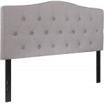 EMMA + OLIVER Arched Button Tufted Full Size Headboard in Light Gray Fabric