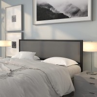 EMMA + OLIVER King Size Metal Headboard Dk Gray Fabric Upholstery Fits Standard Bed Frames