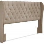 Lillian August Modern Wingback Upholstered Headboard with Diamond-Tufting Soft Fabric Bedroom Accent Furniture Eastern King Beige