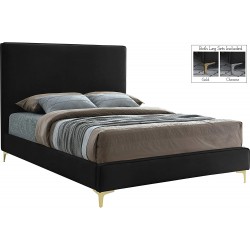 Meridian Furniture Geri Collection Modern | Contemporary Velvet Upholstered Bed with Piping on Headboard and Foorboard in Gold or Chrome Finish King Black