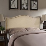 Modway Curl Linen Fabric Upholstered Queen Headboard with Nailhead Trim and Curved Shape in Café