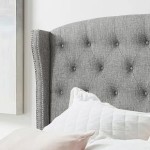 Rosevera Noblesville Upholstered Linen Button Tufted Wingback with Nailhead Headboard Easy Assemble Queen Grey