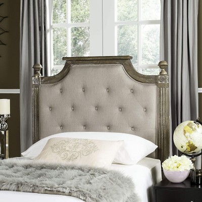 Safavieh Home Collection Tufted Linen Rustic Oak and Taupe Headboard Twin