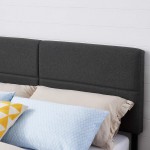 VECELO Upholstered Tufted Panel Headboard with Rectangle Pattern in Linen Fabric-Adjustable Height from 39'' to 49'' Queen Charcoal