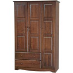 100% Solid Wood Grand Wardrobe Armoire Closet by Palace Imports Mocha 46" W x 72" H x 21" D. 4 Small Shelves 1 Clothing Rod 2 Drawers 1 Lock Included. Additional Large Shelves Sold Separately.